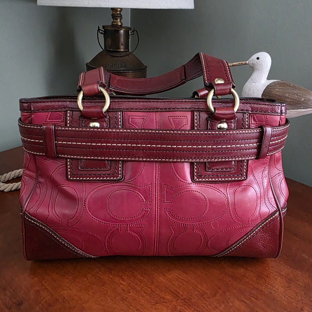 Coach 10226 Hamptons Clip Signature Embossed Red Leather Satchel Y2K Vintage - Picture 4 of 16